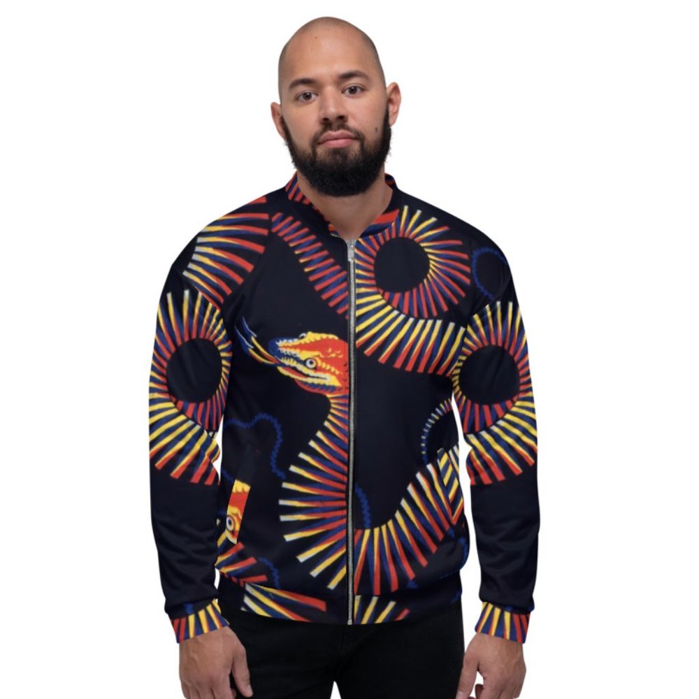 Colorful Snake Pattern Vintage Unisex Bomber Jackets.